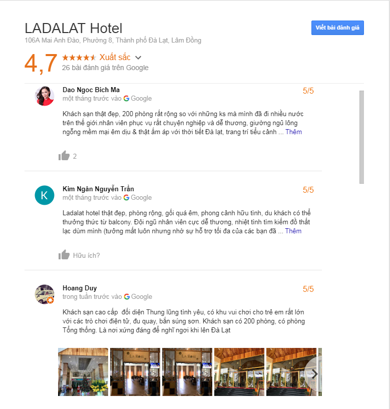Đánh giá khách sạn LaDaLat