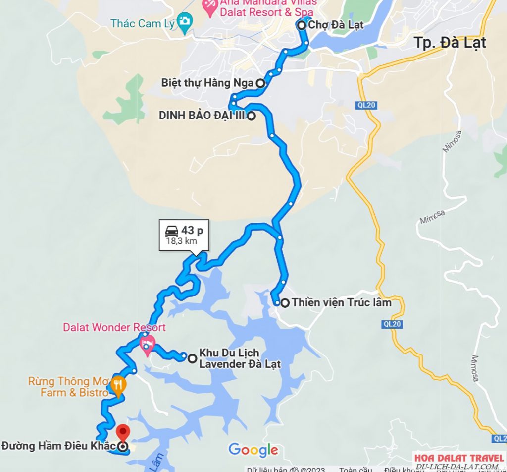 Bản đồ du lịch theo hướng đi hồ Tuyền Lâm
