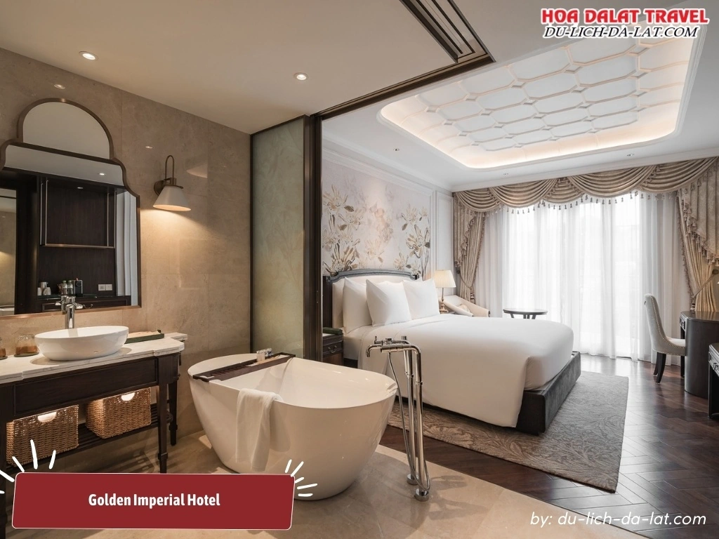 Phòng nghỉ Golden Imperial Hotel mang đến không gian thanh lịch, lãng mạn và tiện nghi