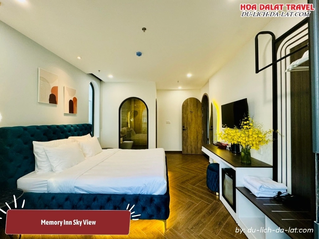 Memory Inn Sky View với phòng ngủ hiện đại, trang trí đẹp mắt mang lại không gian thoải mái khi nghỉ dưỡng