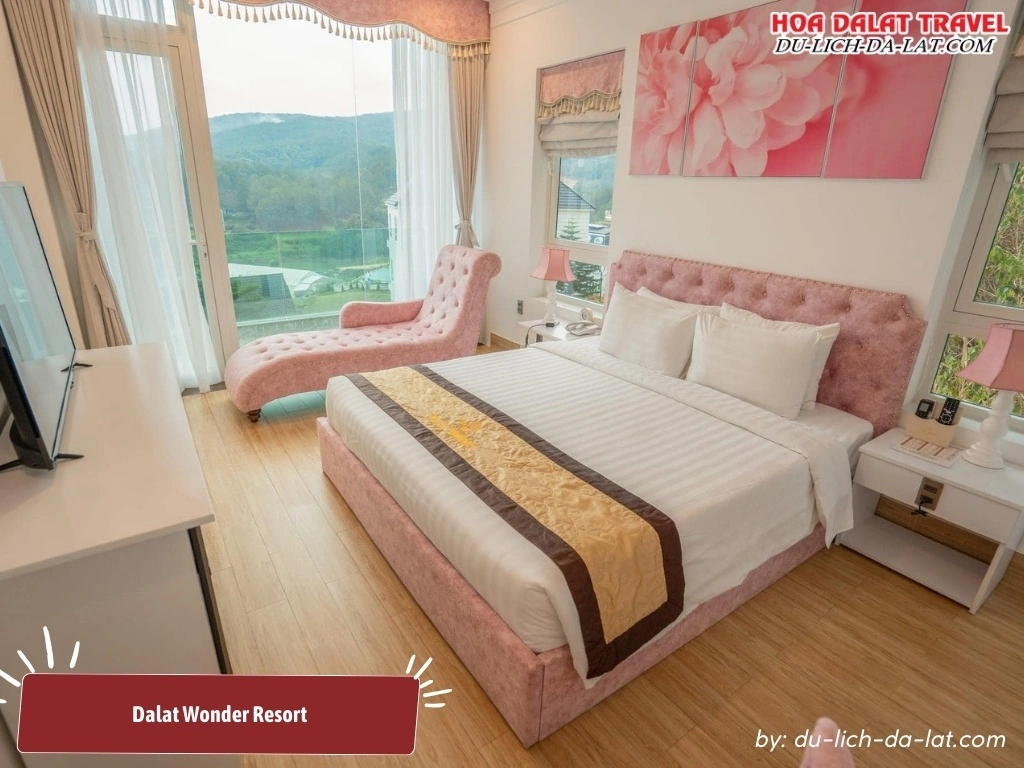 Phòng nghỉ ở Dalat Wonder Resort được trang trí nhẹ nhàng, tinh tế, đầy đủ các tiện nghi cao cấp