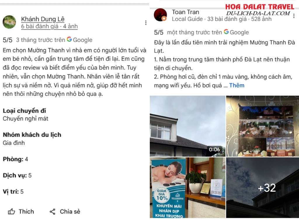 Đánh giá theo Google Maps của khách hàng về khách sạn Mường Thanh Holiday Đà Lạt