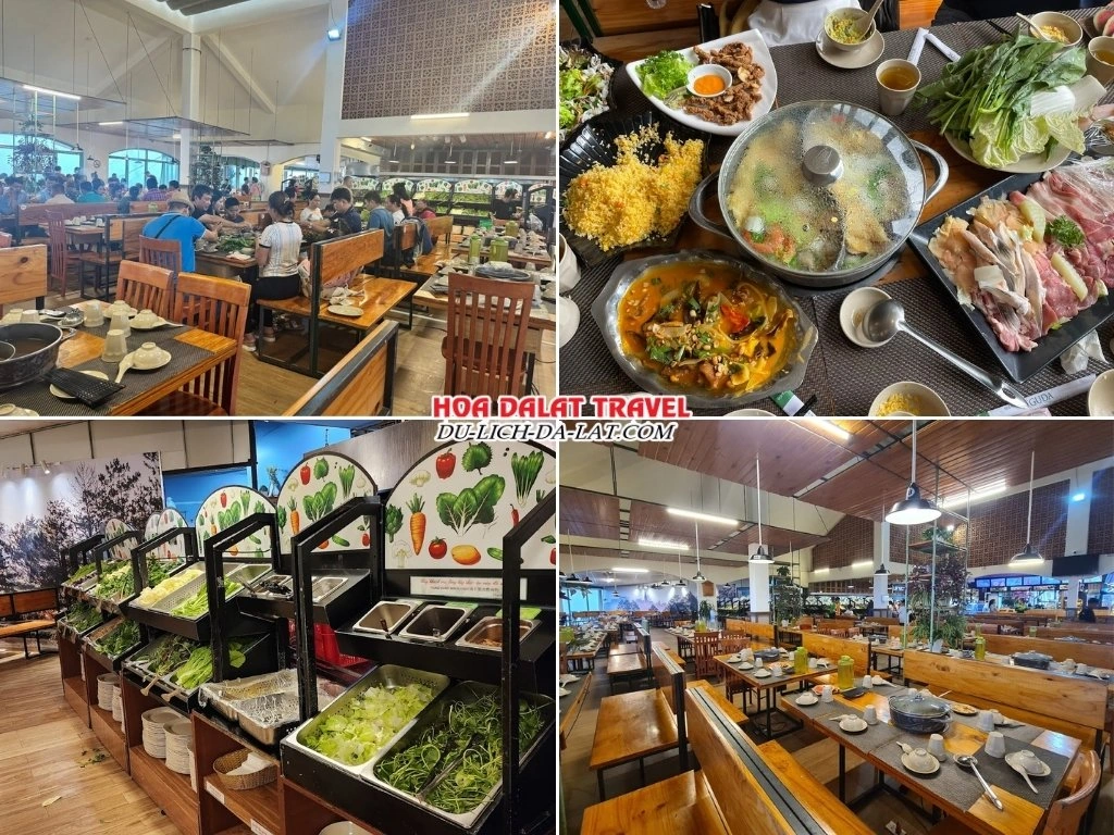 Lịch trình trưa ngày 1 tour Đà Lạt 2 ngày 1 đêm dùng bữa trưa tại nhà hàng Buffet rau Leguda