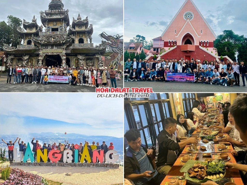 Lịch trình ngày 1 tour Đà Lạt 3 Ngày 2 Đêm trọn gói tham quan Chùa Linh Phước, Nhà thờ Domaine de Marie, Núi Langbiang và Dùng bữa tối