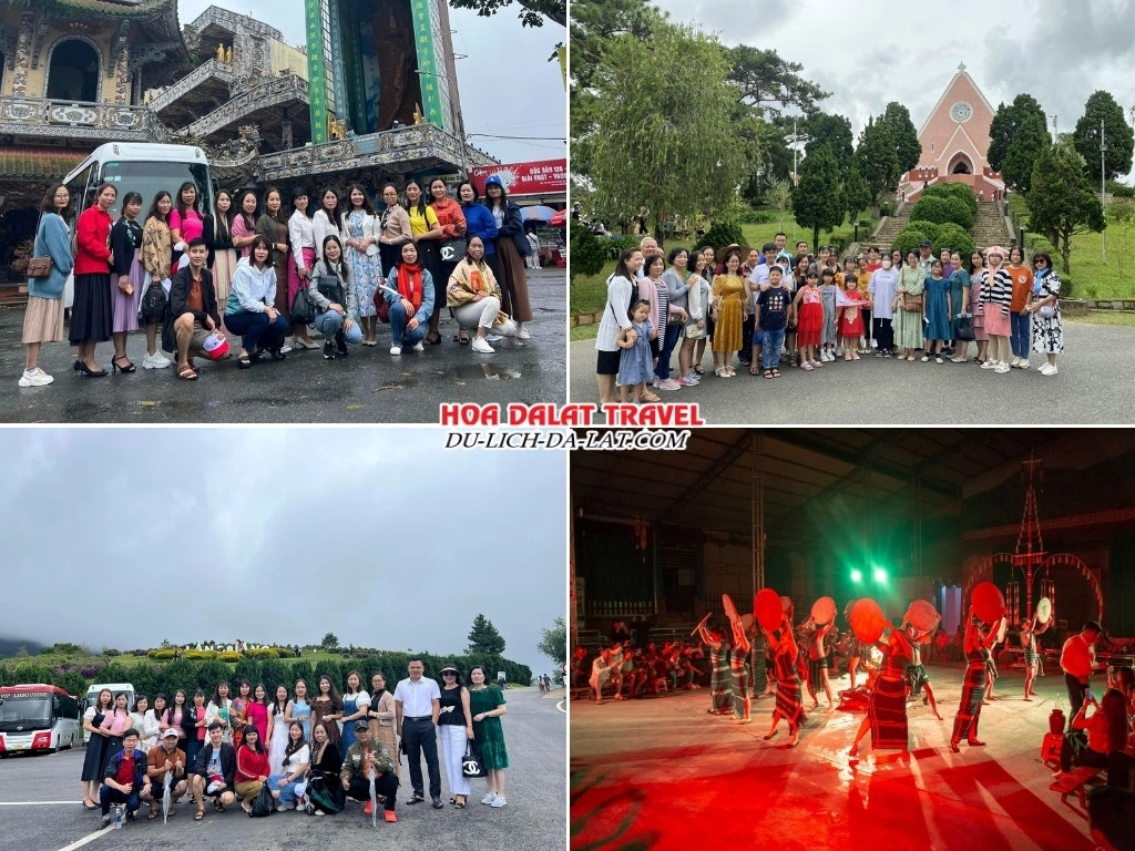 Lịch trình ngày 1 tour Đà Lạt 4 ngày 3 đêm trọn gói cho đoàn tham quan chùa Linh Phước, nhà thờ Domaine, núi Langbiang, Đà Lạt về đêm