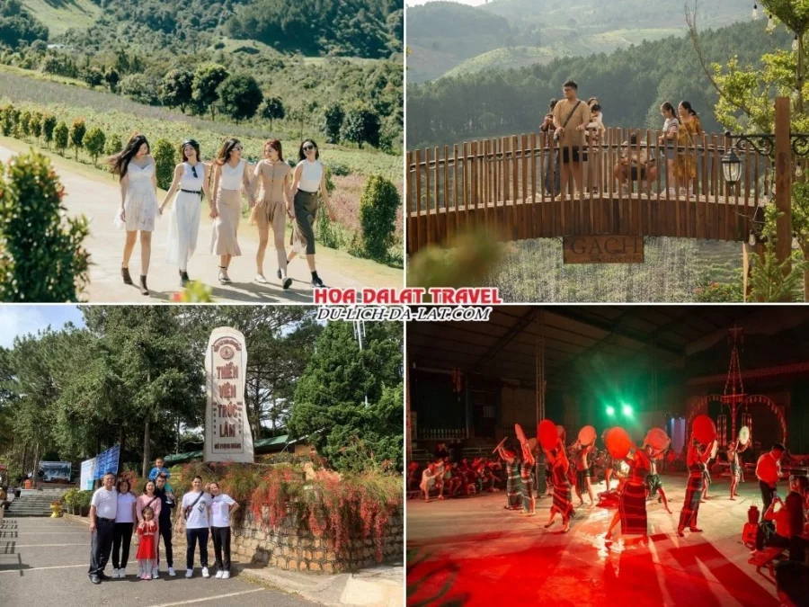 Lịch trình chiều tối ngày 2 tour Hà Nội Đà Lạt 2 ngày 1 đêm ghép đoàn tham quan The Florest, Gạch Since 1988, Thiền viện Trúc Lâm, giao lưu văn hóa Cồng Chiêng