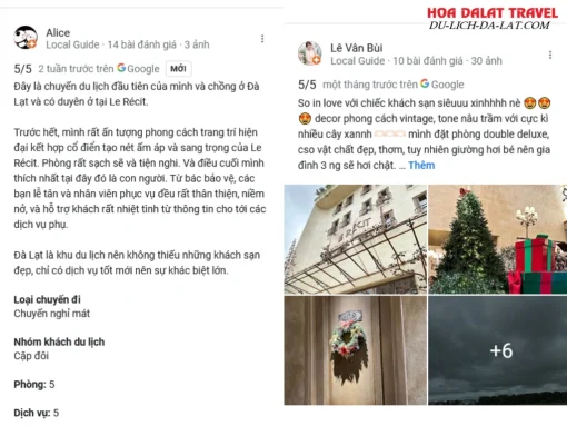 Đánh giá của khách hàng về khách sạn Le Récit Boutique Hôtel De Dalat dựa trên Google Maps