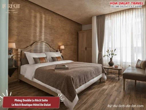 Phòng Double Le Récit Suite tại Le Récit Boutique Hôtel, thiết kế đẳng cấp với giường đôi sang trọng, không gian rộng rãi và tiện nghi hiện đại