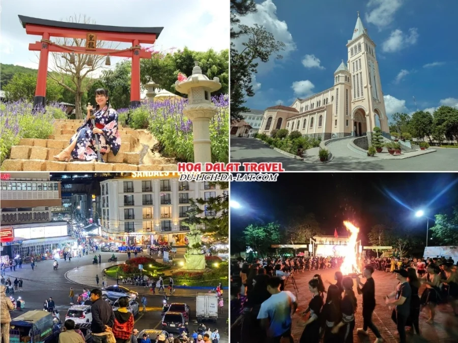 Lịch trình chiều ngày 2 tour Bến Tre Đà Lạt 3N2Đ ghép đoàn tham quan Hoàng Long Ohayo, nhà thờ Con Gà, dạo chợ đêm Đà Lạt hoặc tham gia giao lưu văn hóa Cồng Chiêng