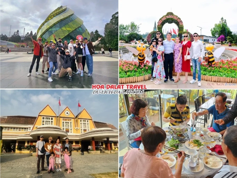 Lịch trình sáng ngày 1 trình tour Bến Tre Đà Lạt 3N2Đ trọn gói tham quan Quảng trường Lâm Viên, Vườn hoa thành phố Đà Lạt, Nhà Ga Đà Lạt, dùng bữa trưa tại nhà hàng