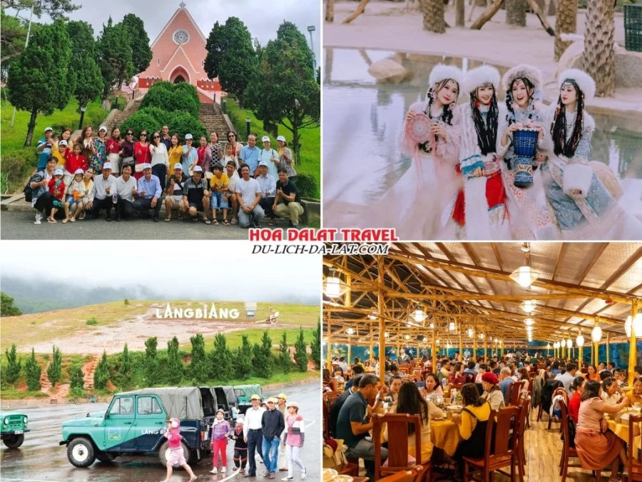 Lịch trình chiều ngày 2 tour Bình Dương Đà Lạt 3N2Đ trọn gói tham quan Nhà thờ Domaine De Marie, Mongo Land Đà Lạt, Khu du lịch Langbiang, thưởng thức bữa tối