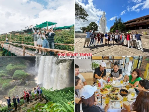 Lịch trình sáng ngày 2 tour Bình Phước Đà Lạt 3N2Đ trọn gói tham quan Mê Linh Garden Coffee, Chùa Linh Ẩn, Thác Voi, dùng bữa trưa tại nhà hàng