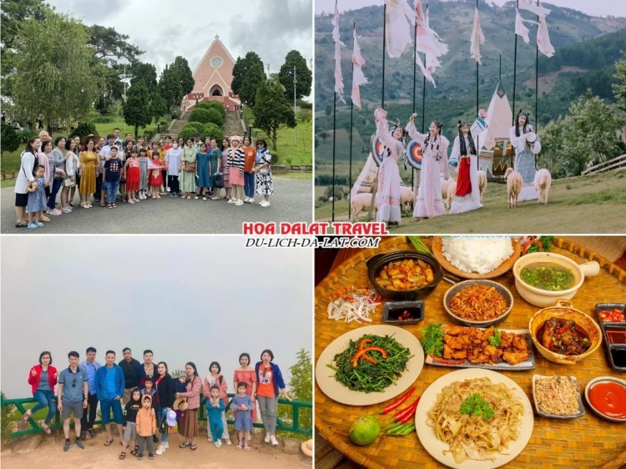 Lịch trình chiều ngày 2 tour Bình Dương Đà Lạt 3N2Đ trọn gói tham quan Nhà thờ Domaine De Marie, Mongo Land, Khu du lịch Langbiang, dùng bữa tối