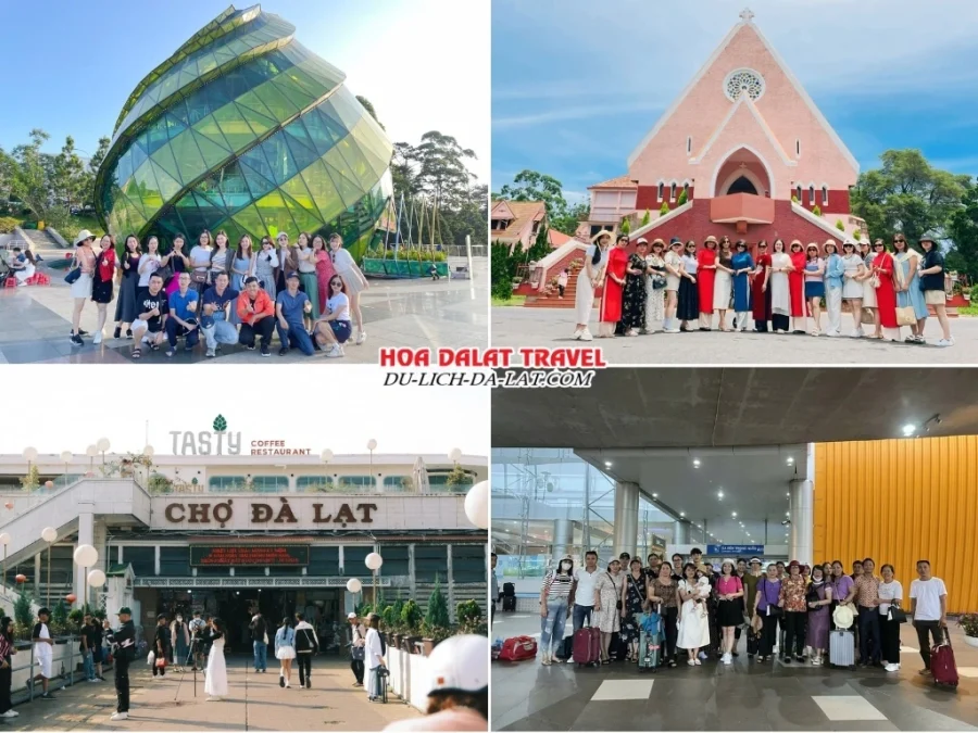 Lịch trình ngày 3 tour đi Đà Lạt bằng máy bay 3N2Đ tham quan Quảng trường Lâm Viên, nhà thờ Domaine De Marie, chợ Đà Lạt, ra sân bay Liên Khương trở về lại nhà