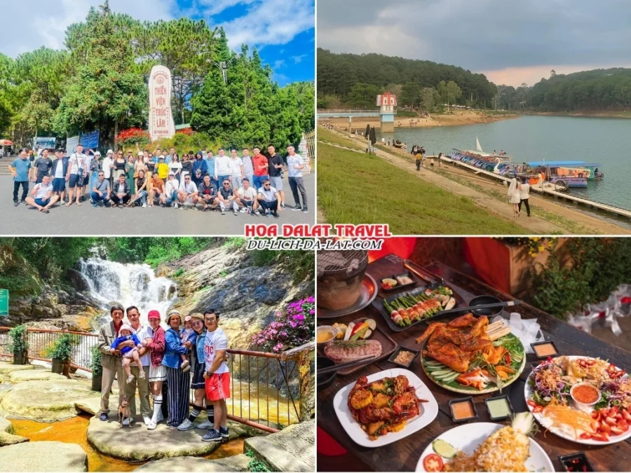 Lịch trình chiều ngày 1 tour Đà Lạt 3n2đ trọn gói đi xe giường nằm tham quan Thiền viện Trúc Lâm, Hồ Tuyền Lâm, Thác Datanla, thưởng thức bữa tối