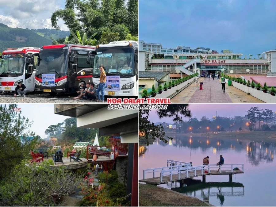 Lịch trình ngày 1 tour Đà Nẵng Đà Lạt 3 ngày 2 đêm ghép đoàn: đón khách bằng xe ô tô, dạo chợ Đà Lạt, thưởng thức cafe sáng, ngắm cảnh hồ Xuân Hương