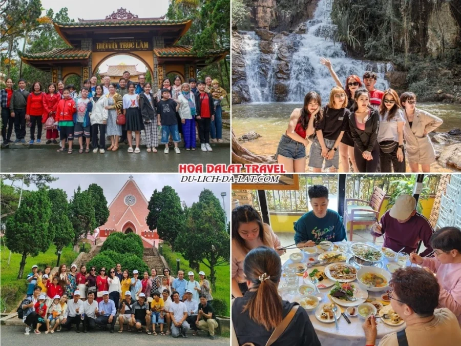 Lịch trình sáng ngày 1 tour Pleiku Gia Lai đi Đà Lạt 2n1đ trọn gói chiêm bái tại Thiền viện Trúc Lâm, check in Thác Datanla, nhà thờ Domaine De Marie, dùng bữa trưa tại nhà hàng