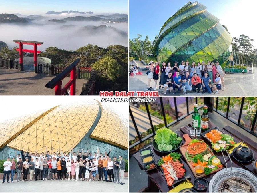 Chương trình sáng ngày 1 tour Nha Trang Đà Lạt 3 ngày 2 đêm: tham quan Cổng trời Dalat View, Quảng trường Lâm Viên, ăn trưa