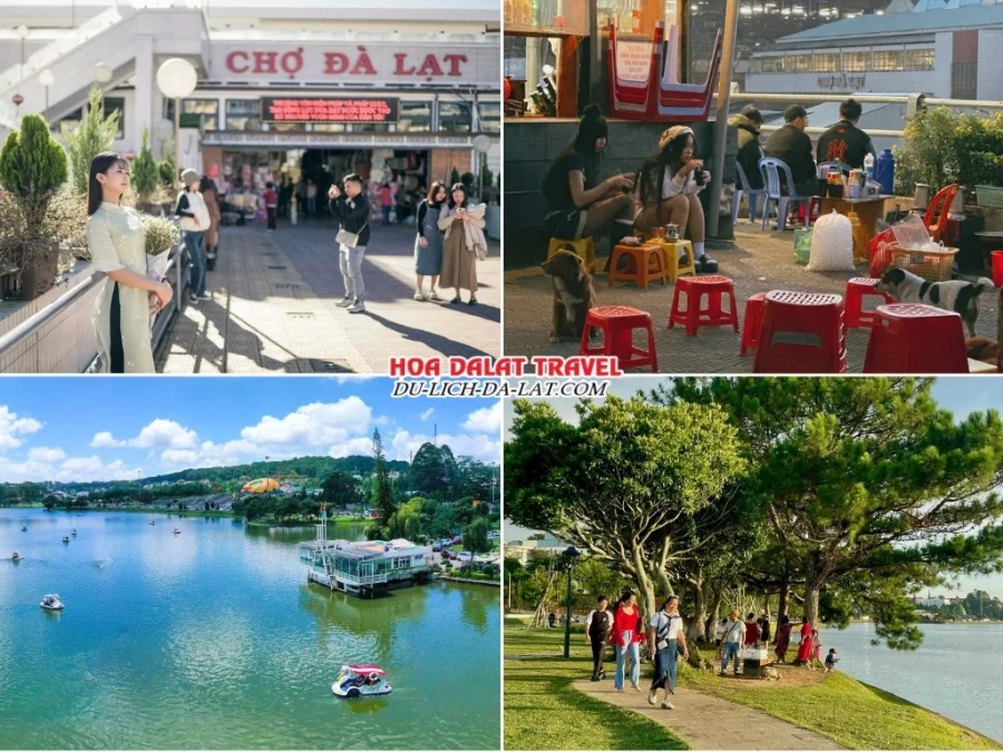 Lịch trình sáng ngày 1 tour Nha Trang Đà Lạt 3 ngày 2 đêm ghép đoàn: Khám phá chợ Đà Lạt, Thưởng thức cà phê, Dạo hồ Xuân Hương