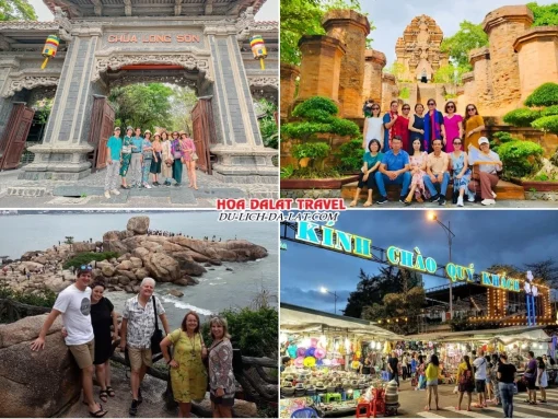 Lịch trình ngày 3 tour Nha Trang Đà Lạt 4 ngày 3 đêm: tham quan Chùa Long Sơn, Tháp Bà Ponagar, Hòn Chồng, Nha Trang về đêm