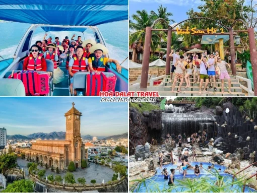 Lịch trình ngày 4 tour Nha Trang Đà Lạt 4 ngày 3 đêm: tham quan cảng Cầu Đá, vịnh San Hô 2, Nhà thờ Đá, Khu du lịch Trăm Trứng