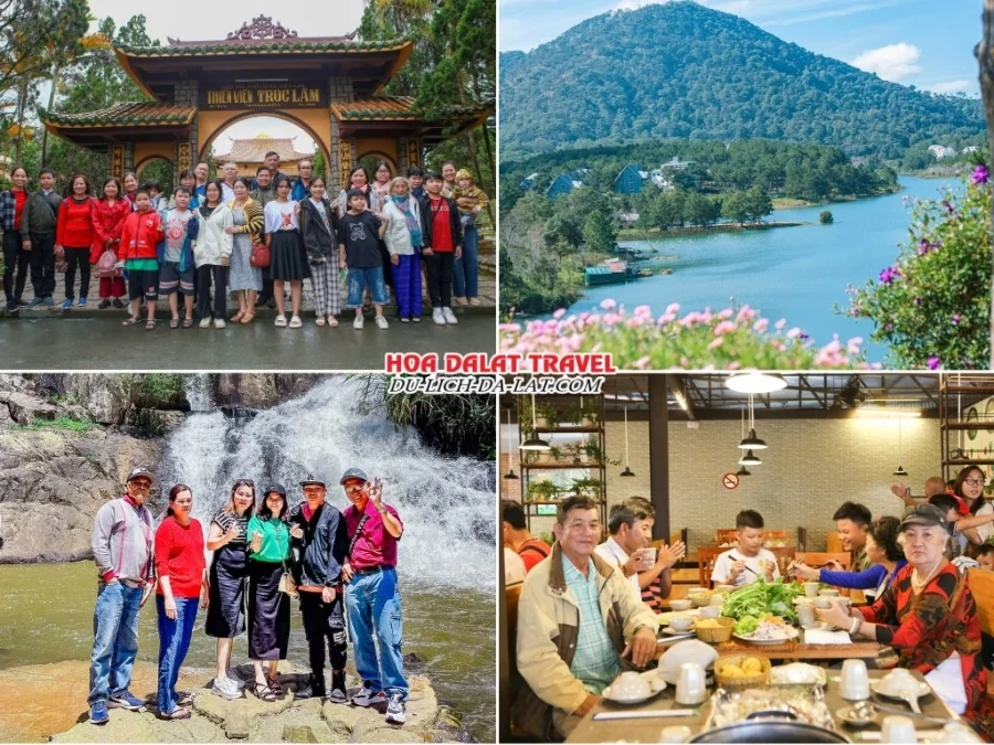 Lịch trình sáng ngày 1 tour Sài Gòn Đà Lạt 2 ngày 1 đêm kết hợp Teambuilding và Gala Dinner tham quan Thiền viện Trúc Lâm, Hồ Tuyền Lâm, Thác Datanla, ăn buffet lẩu rau tại nhà hàng Leguda