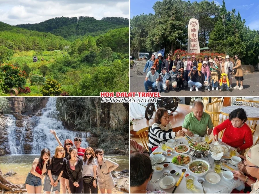 Lịch trình sáng ngày 2 tour Sài Gòn Đà Lạt 3 ngày 2 đêm trọn gói check in Đồi Robin, Thiền Viện Trúc Lâm, Thác Datanla, thưởng thức bữa trưa