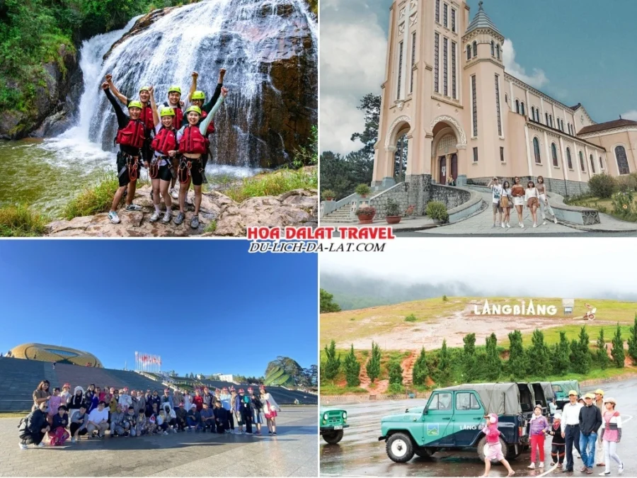 Lịch trình chiều ngày 2 tour Sài Gòn đi Đà Lạt bằng máy bay 3n2đ ghép đoàn tham quan Thác Datanla, Nhà thờ Con Gà, Quảng trường Lâm Viên, khu du lịch Langbiang