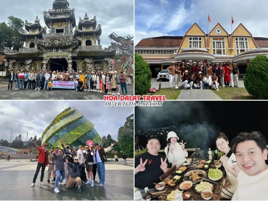 Lịch trình chiều ngày 1 tour Sài Gòn đi Đà Lạt bằng máy bay 3n2đ trọn gói tham quan Chùa Linh Phước, Nhà ga Đà Lạt, Quảng trường Lâm Viên, dùng bữa tối