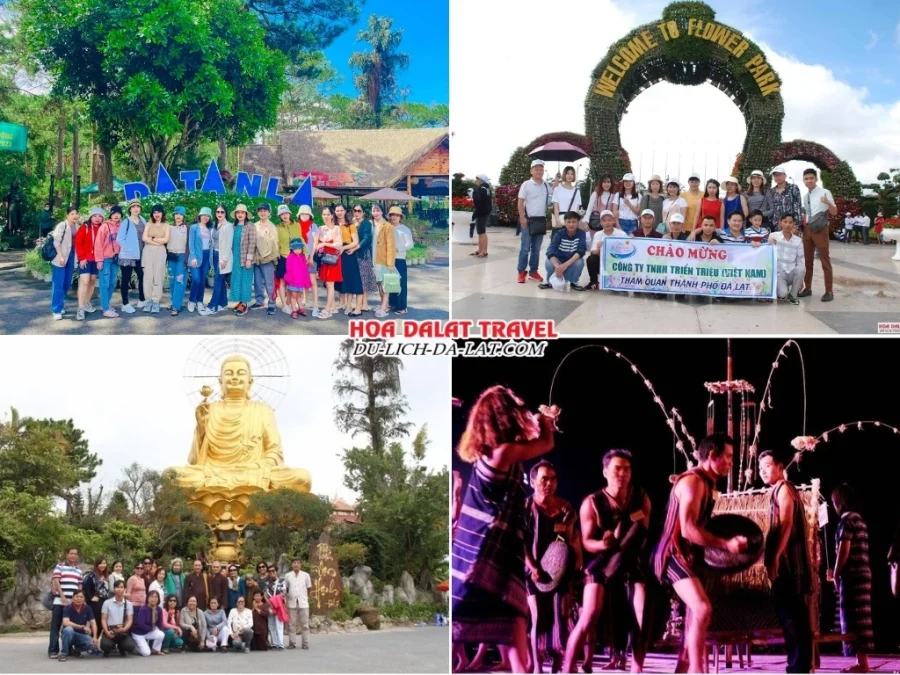 Lịch trình chiều ngày 2 tour Vinh Nghệ An đi Đà Lạt 3N2Đ ghép đoàn tham quan thác Datanla, vườn hoa thành phố, thiền viện Vạn Hạnh, giao lưu văn hóa Cồng Chiêng