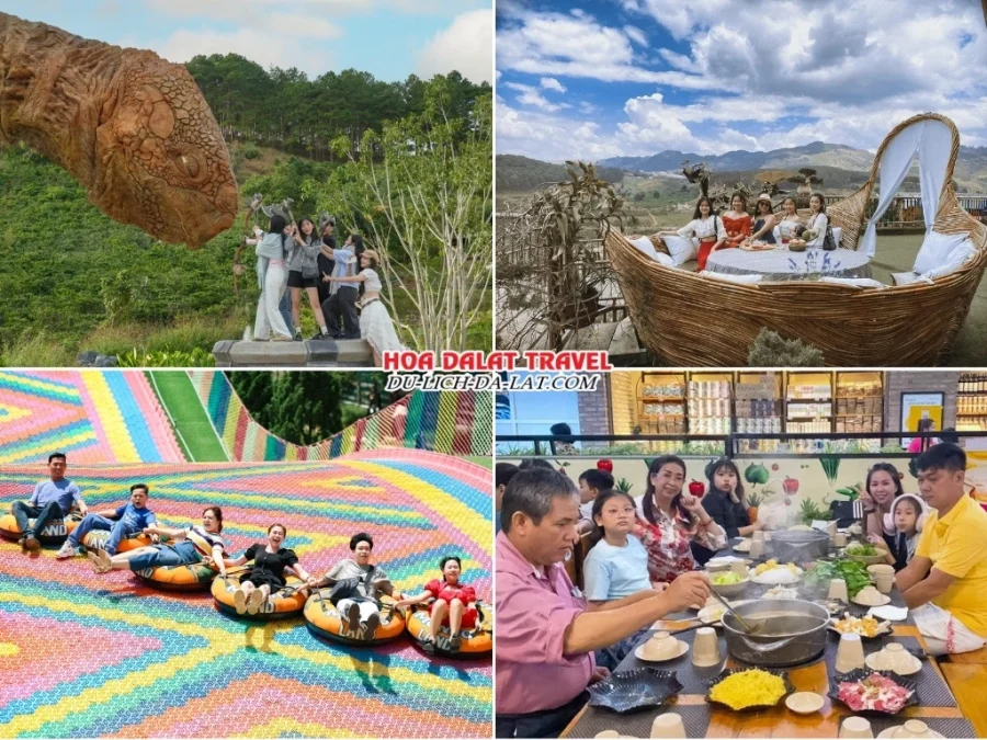 Lịch trình sáng ngày 2 tour trọn gói Vũng Tàu Đà Lạt 2 ngày 1 đêm: tham quan GOD Valley, Mongo Land, chơi trượt phao khô, dùng bữa trưa tại nhà hàng