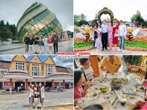 Lịch trình sáng ngày 1 tour Bến Tre Đà Lạt trọn gói 4 ngày 3 đêm khám phá Quảng trường Lâm Viên, Vườn hoa thành phố Đà Lạt, Nhà Ga Đà Lạt, dùng bữa trưa tại nhà hàng