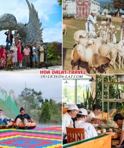 Lịch trình sáng ngày 2 tour Bình Phước Đà Lạt trọn gói 4 ngày 3 đêm khám phá GOD Valley, Mongo Land, trượt phao khô tại Mongo Land, dùng bữa trưa ở buffet rau Leguda