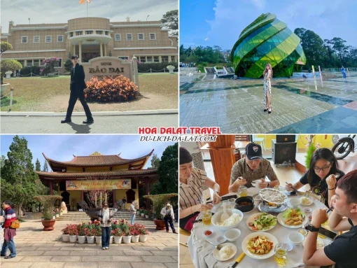 Lịch trình sáng ngày 2 tour Bình Phước Đà Lạt ghép đoàn 4 ngày 3 đêm tham quan Dinh Bảo Đại, Quảng trường Lâm Viên, Thiền viện Trúc Lâm, dùng bữa trưa