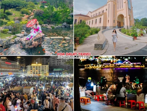 Lịch trình chiều ngày 3 tour Bình Phước Đà Lạt ghép đoàn 4 ngày 3 đêm tham quan Hoàng Long Ohayo, Nhà thờ Con Gà, Dạo quanh chợ đêm Đà Lạt, Tản bộ quanh hồ Xuân Hương