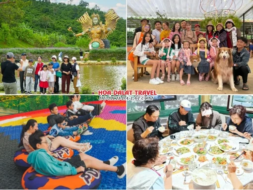 Lịch trình sáng ngày 3 tour Cà Mau Đà Lạt trọn gói 4 ngày 3 đêm tham quan GOD Valley, Puppy Farm, chơi trượt phao khô, thưởng thức bữa trưa