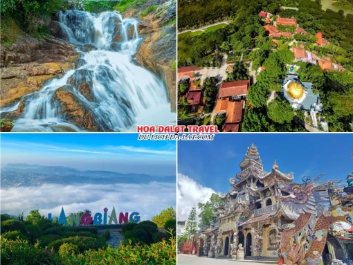 Các điểm đến nổi bật của tour Cần Thơ Đà Lạt 3 ngày 2 đêm như thác Datanla, thiền viện Trúc Lâm, Langbiang, chùa Linh Phước