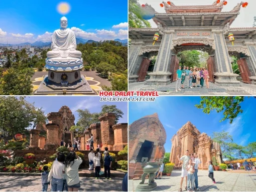 Lịch trình sáng ngày 1 tour Cần Thơ Nha Trang Đà Lạt trọn gói 5 ngày 4 đêm tham quan Chùa Long Sơn, Tháp Bà Ponagar