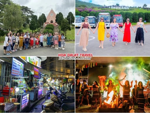 Lịch trình chiều ngày 4 tour Cần Thơ Nha Trang Đà Lạt trọn gói 5 ngày 4 đêm tham quan Nhà thờ Domaine De Marie, Khu du lịch Langbiang, tự do khám phá Đà Lạt về đêm hoặc tham gia lễ hội cồng chiêng Tây Nguyên