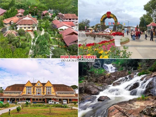 Các địa điểm nổi bật của tour Đà Lạt hè 3 ngày 2 đêm như thiền viện Trúc Lâm, vườn hoa thành phố Đà Lạt, nhà ga Đà Lạt, thác Datanla