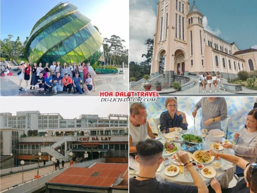 Lịch trình sáng ngày 3 tour Đà Lạt hè 3 ngày 2 đêm trọn gói tham quan Quảng trường Lâm Viên, Nhà thờ Con Gà, Chợ Đà Lạt, dùng bữa trưa