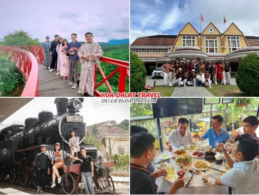 Lịch trình sáng ngày 1 tour Đà Lạt hè trọn gói 4 ngày 3 đêm tham quan Cổng Trời Đà Lạt View, Nhà Ga Xe Lửa Đà Lạt, ăn trưa tại nhà hàng