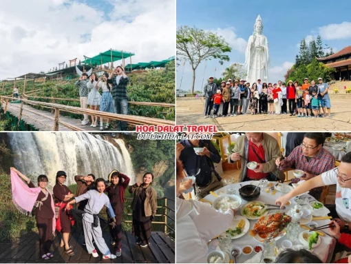 Lịch trình sáng ngày 3 tour Đà Lạt Lễ 30 tháng 4 trọn gói 4 ngày 3 đêm khám phá Mê Linh Garden Coffee, Chùa Linh Ẩn, Thác Voi, dùng bữa trưa tại nhà hàng