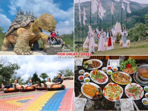 Lịch trình sáng ngày 3 tour Đà Lạt Tết Âm Lịch trọn gói 4 ngày 3 đêm tham quan GOD Valley, Mongo Land, Trượt Phao Khô, dùng bữa trưa tại một nhà hàng