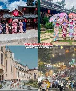 Lịch trình chiều ngày 3 tour Đà Lạt Tết Âm Lịch trọn gói 4 ngày 3 đêm tham quan Hoàng Long Ohayo, Nhà thờ Con Gà, tự do khám phá thành phố Đà Lạt về đêm