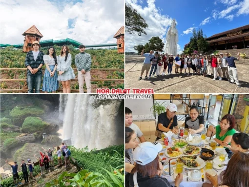 Lịch trình sáng ngày 2 tour du lịch Tết Đà Lạt 3 ngày 2 đêm trọn gói tham quan Mê Linh Garden Coffee, Chùa Linh Ẩn, Thác Voi và dùng bữa trưa