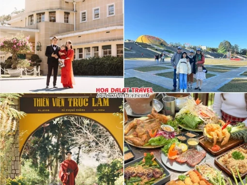 Lịch trình sáng ngày 2 tour du lịch Tết Đà Lạt 3 ngày 2 đêm ghép đoàn tham quan Dinh 3 Bảo Đại, Quảng trường Lâm Viên, Thiền viện Trúc Lâm, dùng bữa trưa tại một nhà hàng