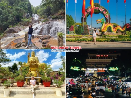 Lịch trình chiều tối ngày 2 tour du lịch Tết Đà Lạt 3 ngày 2 đêm ghép đoàn tham quan Thác Datanla, Vườn hoa thành phố, Thiền viện Vạn Hạnh, Dạo chợ đêm Đà Lạt