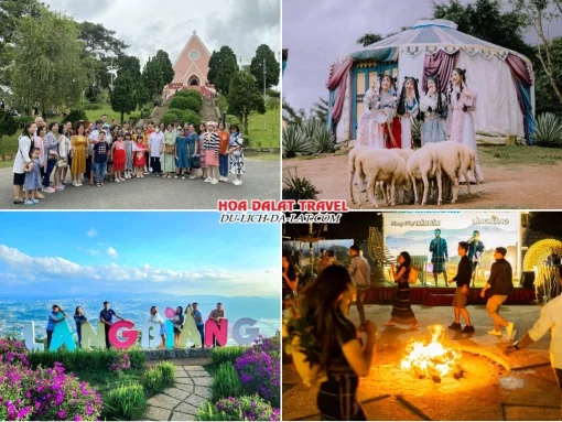 Lịch trình chiều ngày 2 tour Đà Lạt Tết Tây trọn gói 4 ngày 3 đêm khám phá Nhà thờ Domaine De Marie, Mongo Land Đà Lạt, Khu du lịch Langbiang, tham gia chương trình giao lưu cồng chiêng Tây Nguyên