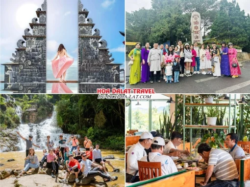 Lịch trình sáng ngày 2 tour Đà Nẵng Đà Lạt trọn gói 4 ngày 3 đêm tham quan Cổng trời Bali Đà Lạt, Thiền viện Trúc Lâm, Thác Datanla, thức bữa trưa buffet rau